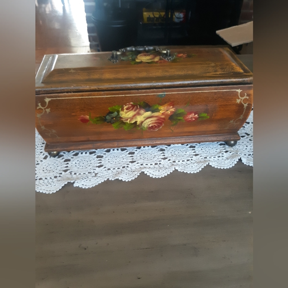 Ornate wooden handpainted box with lid